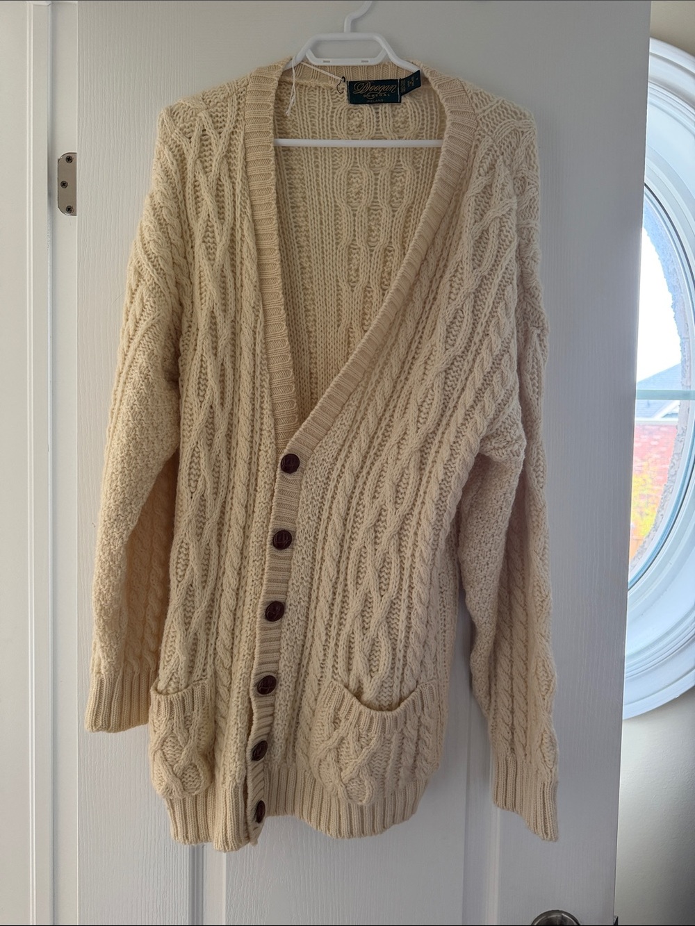 100% wool Cream Cable-Knit Cardigan Sweater